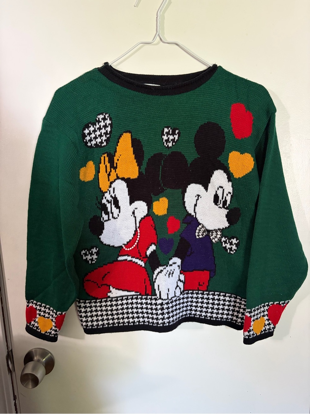 Vintage Girls Large Mickey & Minnie Green Graphic Holiday Sweater Tote15